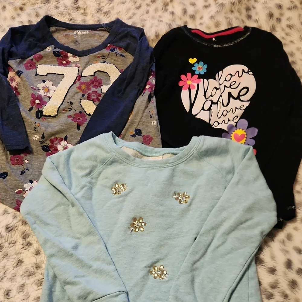 Gymboree Floral and Heart Long Sleeve Tees - Blue, Black, Gray